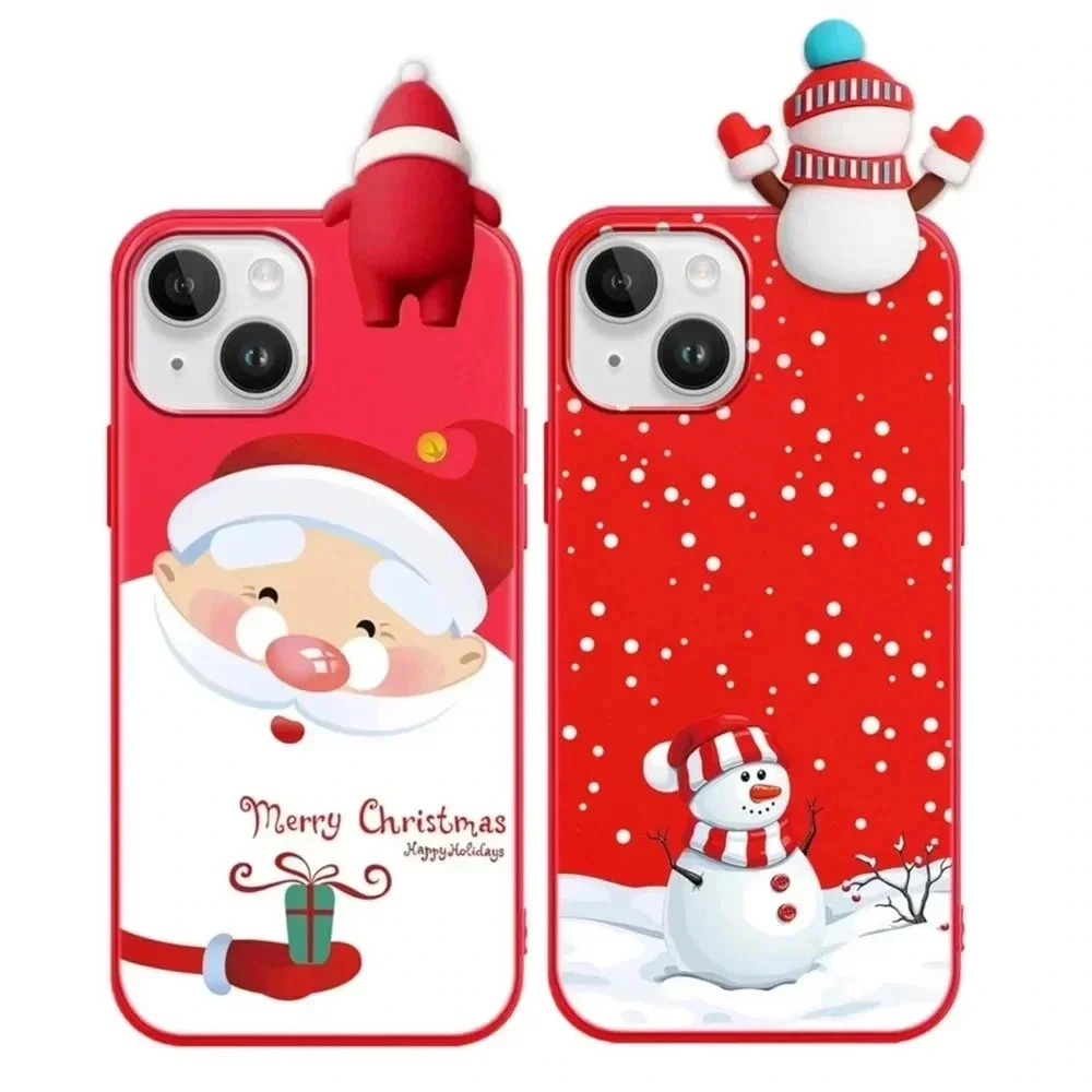 NEW! RUMDEY Phone 15 Case Red Christmas Set of 2, Santa/Snowman